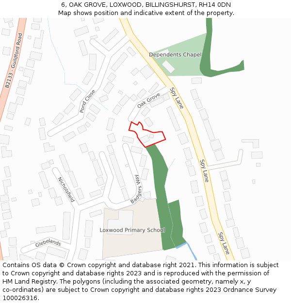 6, OAK GROVE, LOXWOOD, BILLINGSHURST, RH14 0DN: Location map and indicative extent of plot