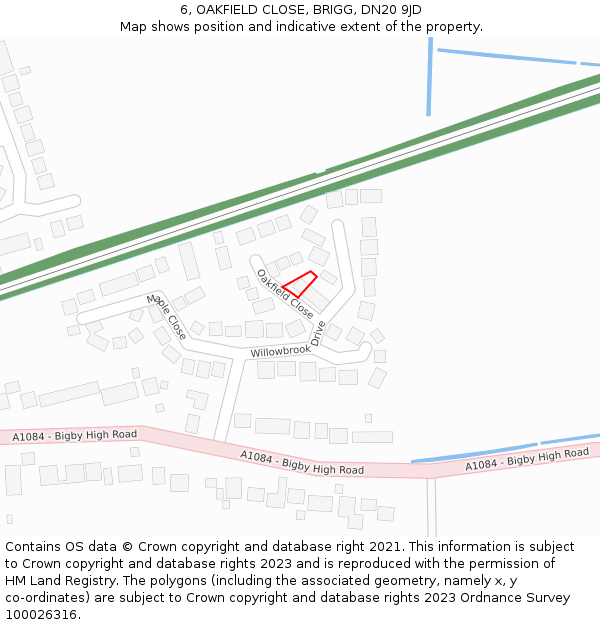 6, OAKFIELD CLOSE, BRIGG, DN20 9JD: Location map and indicative extent of plot