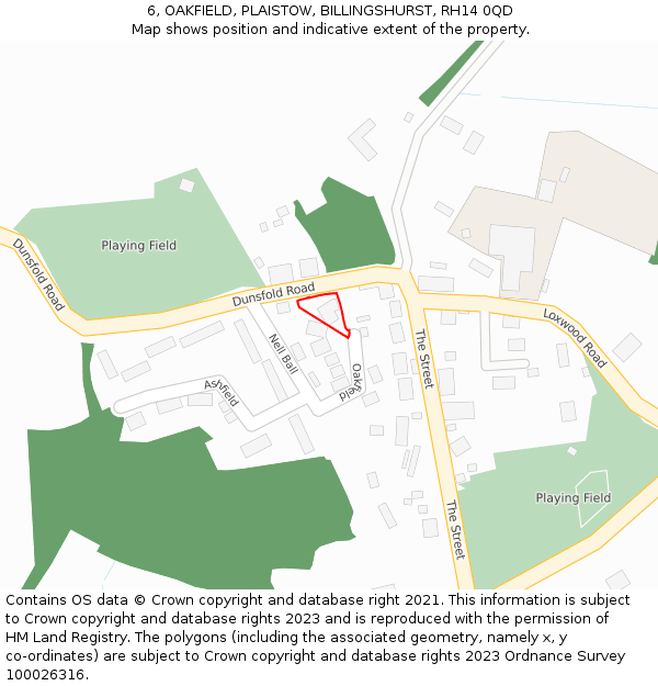 6, OAKFIELD, PLAISTOW, BILLINGSHURST, RH14 0QD: Location map and indicative extent of plot