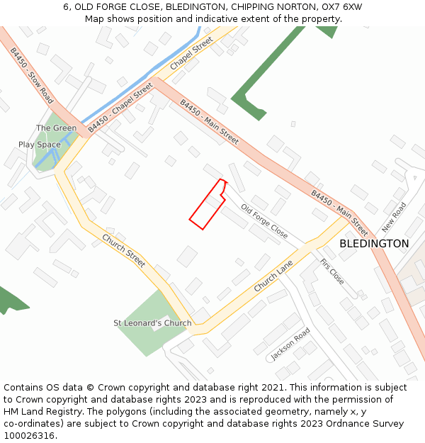 6, OLD FORGE CLOSE, BLEDINGTON, CHIPPING NORTON, OX7 6XW: Location map and indicative extent of plot