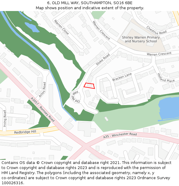 6, OLD MILL WAY, SOUTHAMPTON, SO16 6BE: Location map and indicative extent of plot