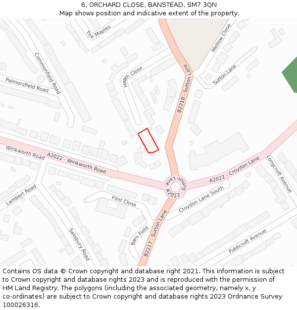 6, ORCHARD CLOSE, BANSTEAD, SM7 3QN: Location map and indicative extent of plot