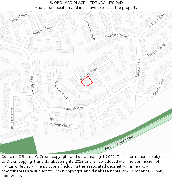 6, ORCHARD PLACE, LEDBURY, HR8 2XD: Location map and indicative extent of plot