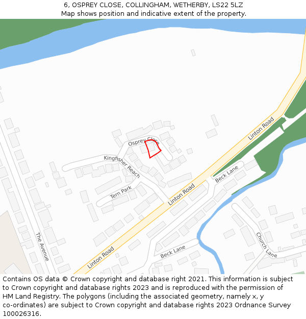 6, OSPREY CLOSE, COLLINGHAM, WETHERBY, LS22 5LZ: Location map and indicative extent of plot