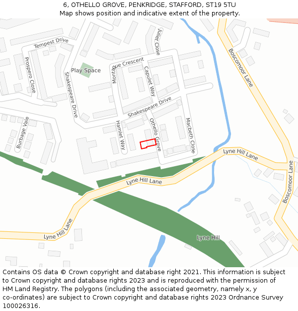 6, OTHELLO GROVE, PENKRIDGE, STAFFORD, ST19 5TU: Location map and indicative extent of plot