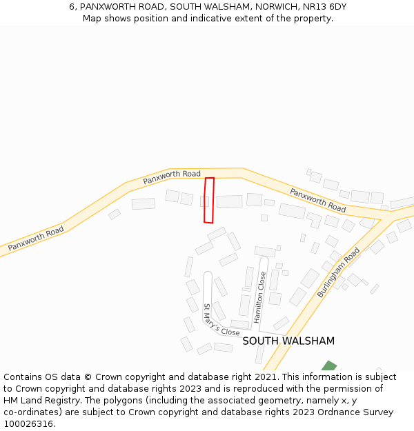 6, PANXWORTH ROAD, SOUTH WALSHAM, NORWICH, NR13 6DY: Location map and indicative extent of plot