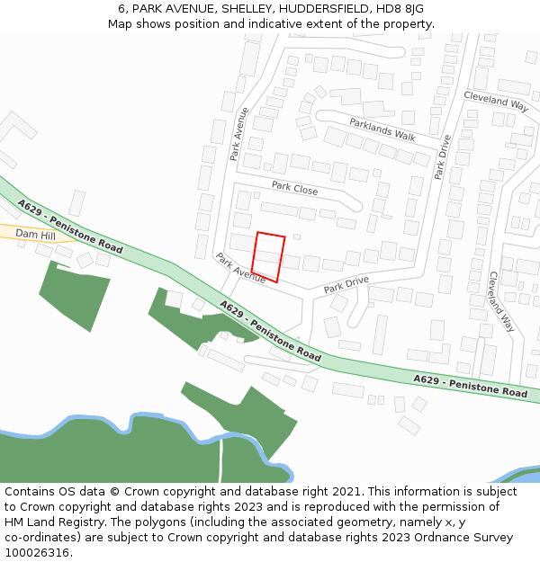 6, PARK AVENUE, SHELLEY, HUDDERSFIELD, HD8 8JG: Location map and indicative extent of plot