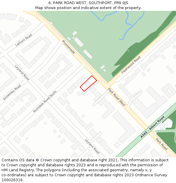 6, PARK ROAD WEST, SOUTHPORT, PR9 0JS: Location map and indicative extent of plot