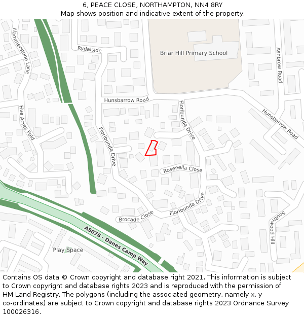 6, PEACE CLOSE, NORTHAMPTON, NN4 8RY: Location map and indicative extent of plot