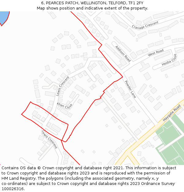 6, PEARCES PATCH, WELLINGTON, TELFORD, TF1 2FY: Location map and indicative extent of plot