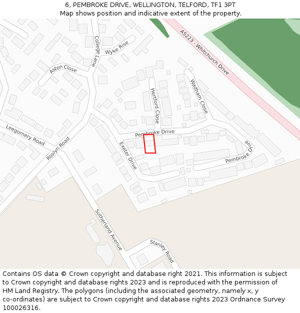 6, PEMBROKE DRIVE, WELLINGTON, TELFORD, TF1 3PT: Location map and indicative extent of plot