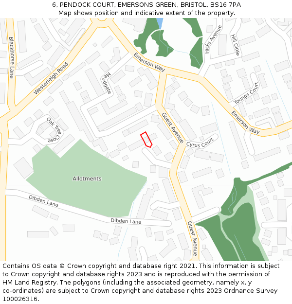 6, PENDOCK COURT, EMERSONS GREEN, BRISTOL, BS16 7PA: Location map and indicative extent of plot