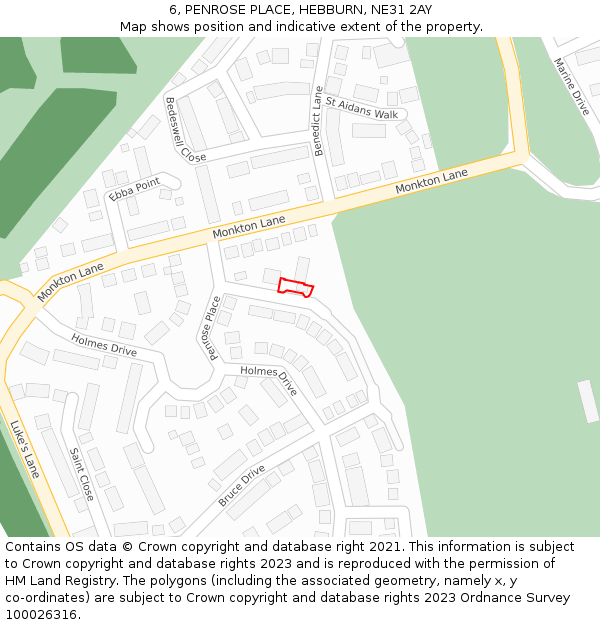 6, PENROSE PLACE, HEBBURN, NE31 2AY: Location map and indicative extent of plot