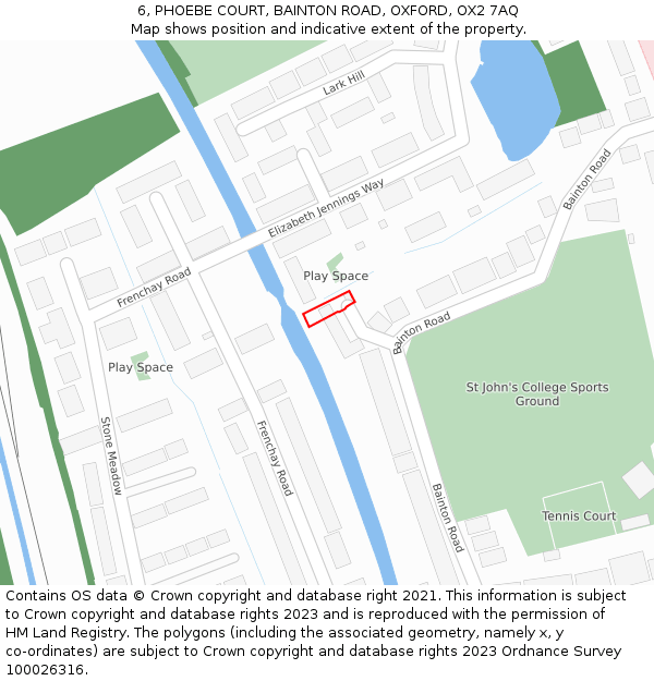 6, PHOEBE COURT, BAINTON ROAD, OXFORD, OX2 7AQ: Location map and indicative extent of plot