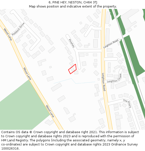 6, PINE HEY, NESTON, CH64 3TJ: Location map and indicative extent of plot