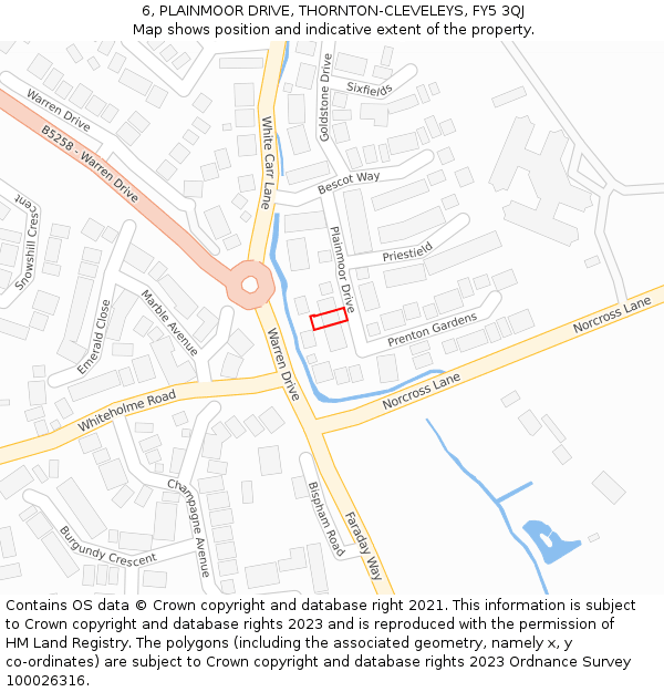 6, PLAINMOOR DRIVE, THORNTON-CLEVELEYS, FY5 3QJ: Location map and indicative extent of plot