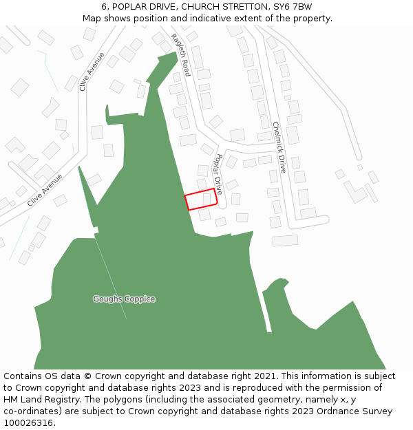 6, POPLAR DRIVE, CHURCH STRETTON, SY6 7BW: Location map and indicative extent of plot