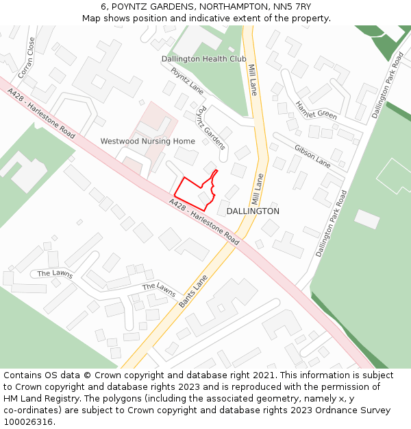 6, POYNTZ GARDENS, NORTHAMPTON, NN5 7RY: Location map and indicative extent of plot