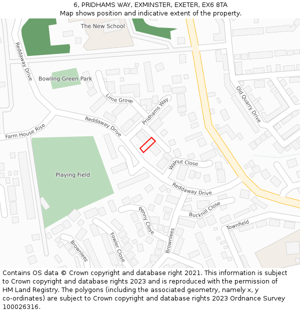 6, PRIDHAMS WAY, EXMINSTER, EXETER, EX6 8TA: Location map and indicative extent of plot