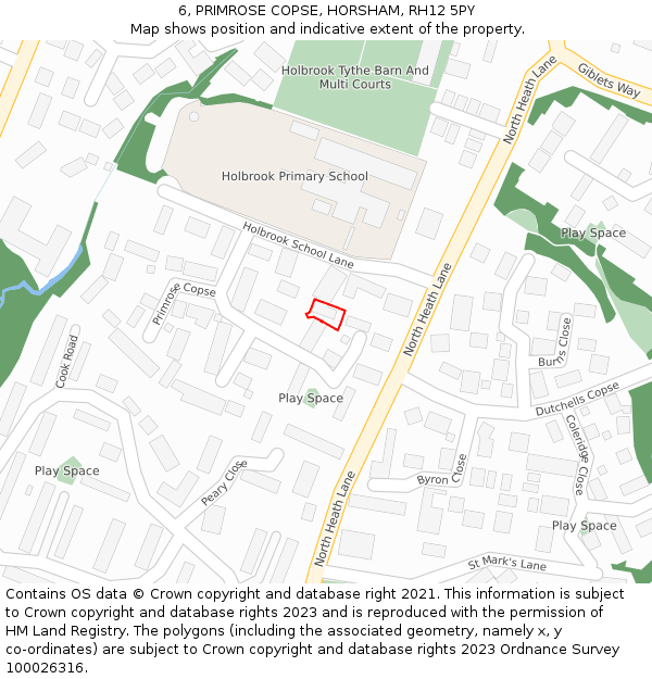 6, PRIMROSE COPSE, HORSHAM, RH12 5PY: Location map and indicative extent of plot