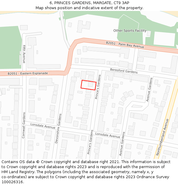 6, PRINCES GARDENS, MARGATE, CT9 3AP: Location map and indicative extent of plot