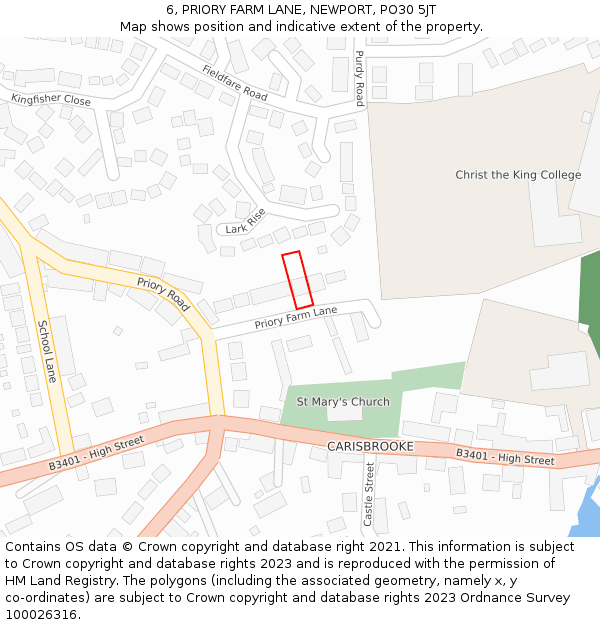 6, PRIORY FARM LANE, NEWPORT, PO30 5JT: Location map and indicative extent of plot