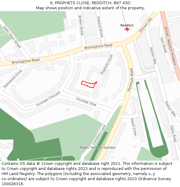 6, PROPHETS CLOSE, REDDITCH, B97 4SD: Location map and indicative extent of plot