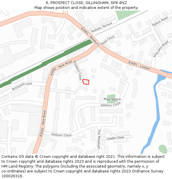 6, PROSPECT CLOSE, GILLINGHAM, SP8 4NZ: Location map and indicative extent of plot