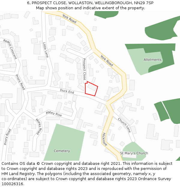 6, PROSPECT CLOSE, WOLLASTON, WELLINGBOROUGH, NN29 7SP: Location map and indicative extent of plot