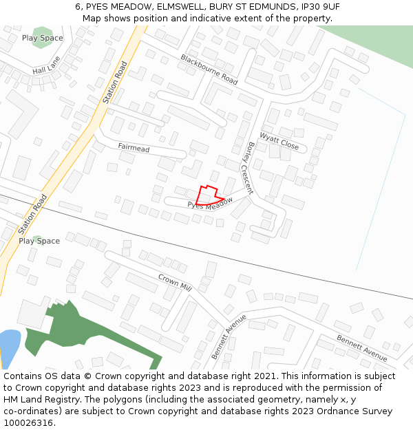 6, PYES MEADOW, ELMSWELL, BURY ST EDMUNDS, IP30 9UF: Location map and indicative extent of plot