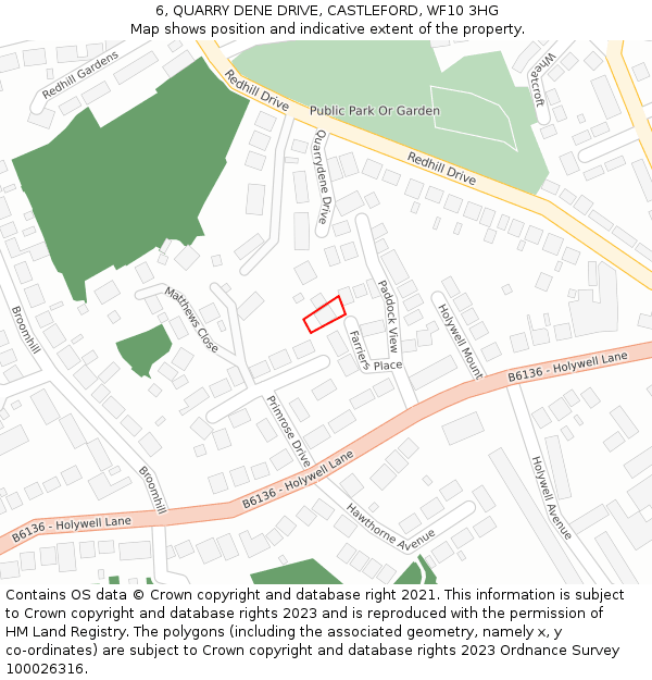 6, QUARRY DENE DRIVE, CASTLEFORD, WF10 3HG: Location map and indicative extent of plot