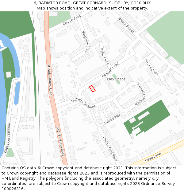 6, RADIATOR ROAD, GREAT CORNARD, SUDBURY, CO10 0HX: Location map and indicative extent of plot