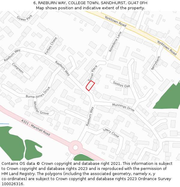 6, RAEBURN WAY, COLLEGE TOWN, SANDHURST, GU47 0FH: Location map and indicative extent of plot