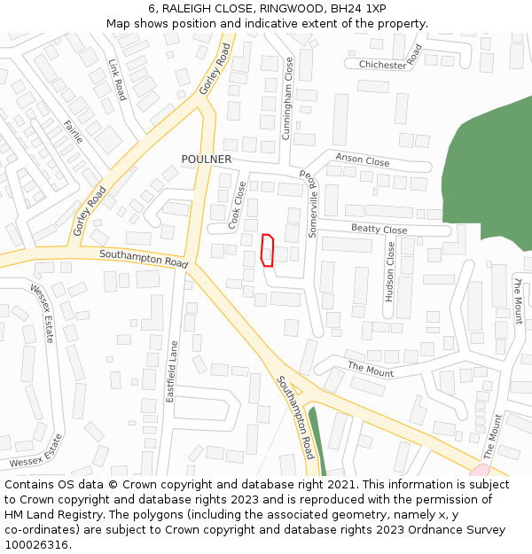 6, RALEIGH CLOSE, RINGWOOD, BH24 1XP: Location map and indicative extent of plot