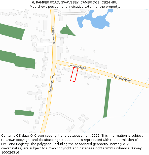 6, RAMPER ROAD, SWAVESEY, CAMBRIDGE, CB24 4RU: Location map and indicative extent of plot