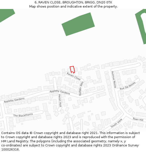 6, RAVEN CLOSE, BROUGHTON, BRIGG, DN20 0TX: Location map and indicative extent of plot