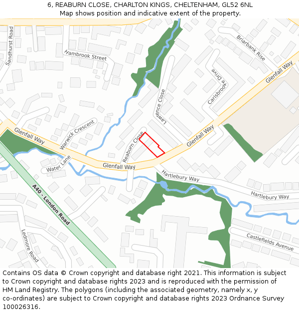 6, REABURN CLOSE, CHARLTON KINGS, CHELTENHAM, GL52 6NL: Location map and indicative extent of plot