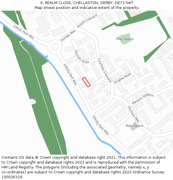 6, REALM CLOSE, CHELLASTON, DERBY, DE73 5WT: Location map and indicative extent of plot