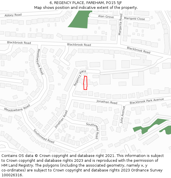 6, REGENCY PLACE, FAREHAM, PO15 5JF: Location map and indicative extent of plot