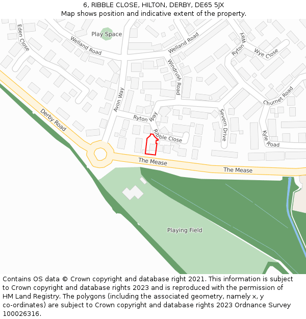 6, RIBBLE CLOSE, HILTON, DERBY, DE65 5JX: Location map and indicative extent of plot