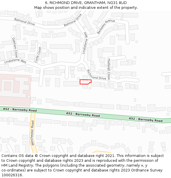 6, RICHMOND DRIVE, GRANTHAM, NG31 8UD: Location map and indicative extent of plot