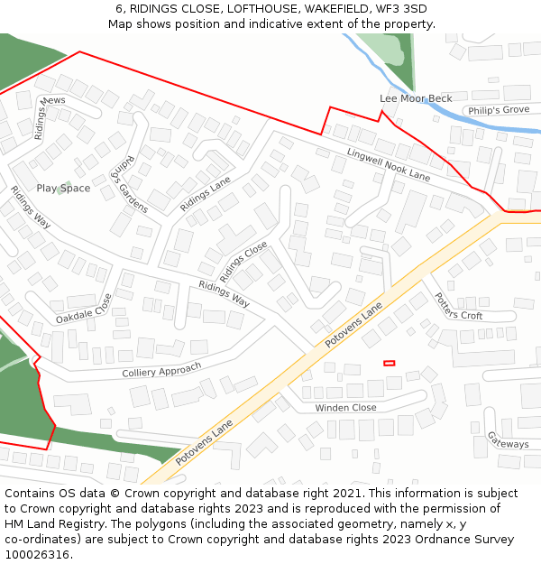 6, RIDINGS CLOSE, LOFTHOUSE, WAKEFIELD, WF3 3SD: Location map and indicative extent of plot