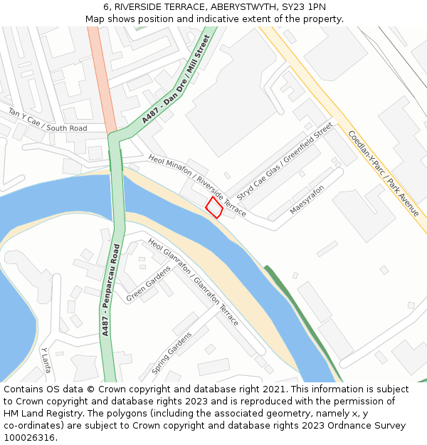 6, RIVERSIDE TERRACE, ABERYSTWYTH, SY23 1PN: Location map and indicative extent of plot