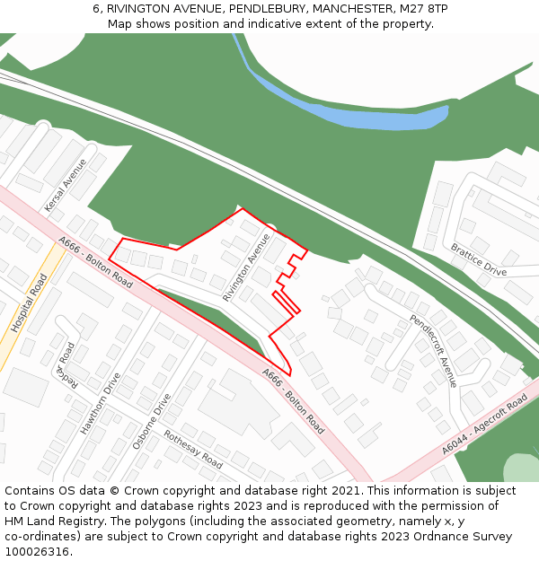 6, RIVINGTON AVENUE, PENDLEBURY, MANCHESTER, M27 8TP: Location map and indicative extent of plot