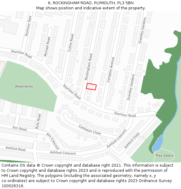 6, ROCKINGHAM ROAD, PLYMOUTH, PL3 5BN: Location map and indicative extent of plot