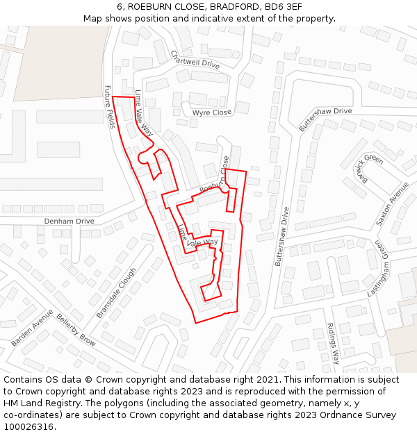 6, ROEBURN CLOSE, BRADFORD, BD6 3EF: Location map and indicative extent of plot