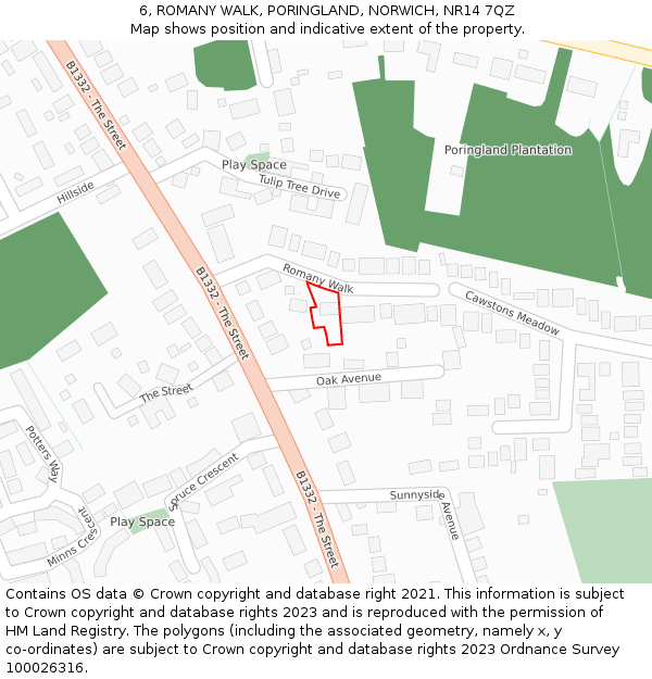 6, ROMANY WALK, PORINGLAND, NORWICH, NR14 7QZ: Location map and indicative extent of plot