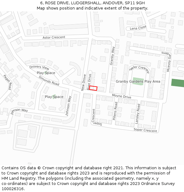 6, ROSE DRIVE, LUDGERSHALL, ANDOVER, SP11 9GH: Location map and indicative extent of plot