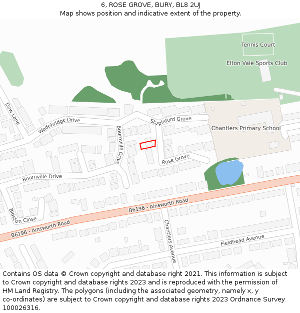 6, ROSE GROVE, BURY, BL8 2UJ: Location map and indicative extent of plot