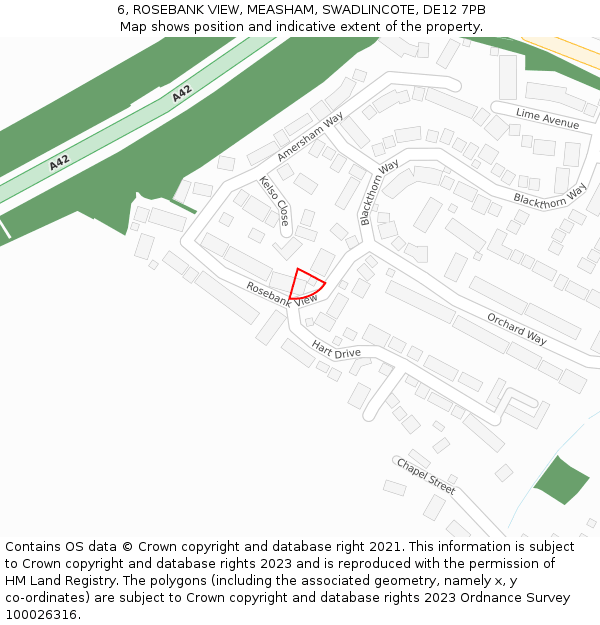 6, ROSEBANK VIEW, MEASHAM, SWADLINCOTE, DE12 7PB: Location map and indicative extent of plot